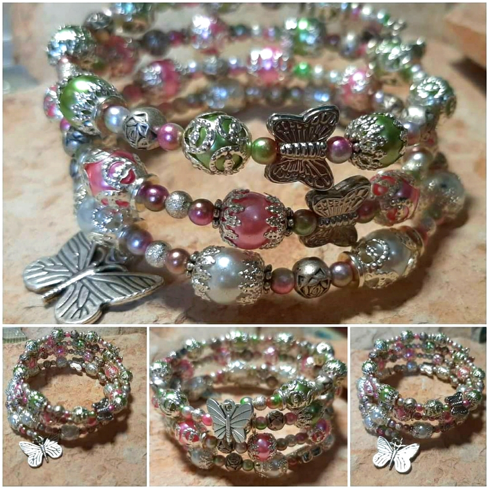 Springtime butterflies memory wire bracelet